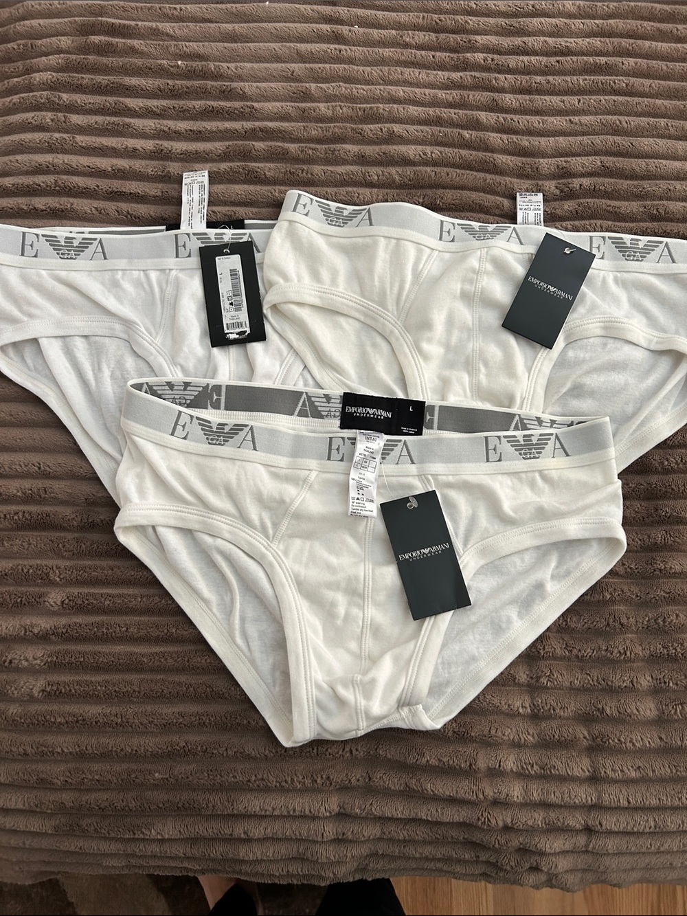 Emporio Armani White Briefs with Gray Logo Waistband - Set of 3
